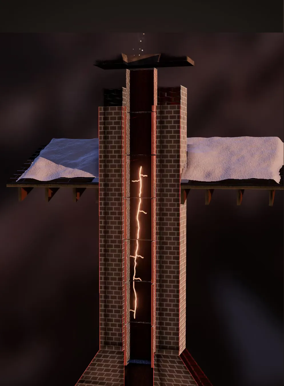 An illustration of a chimney cut open to show the flue liner inside